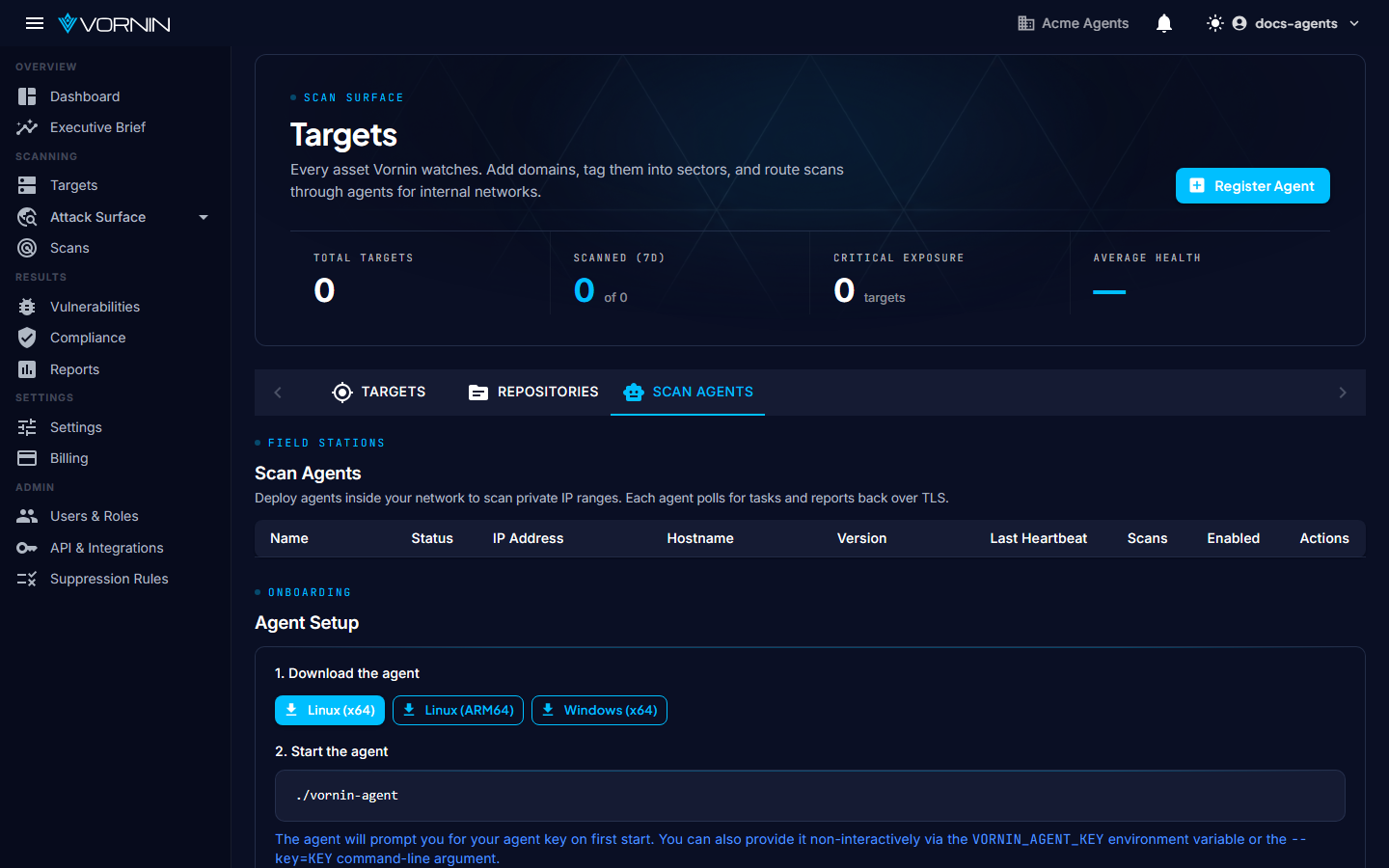 Scan Agents admin page