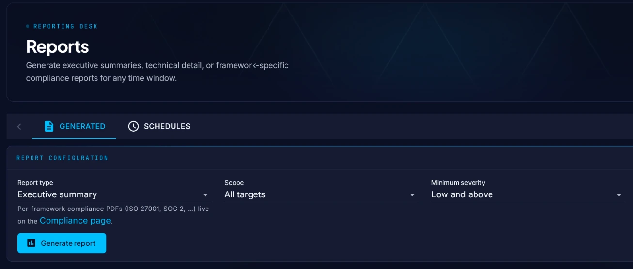 Vornin report configuration: type, scope and severity