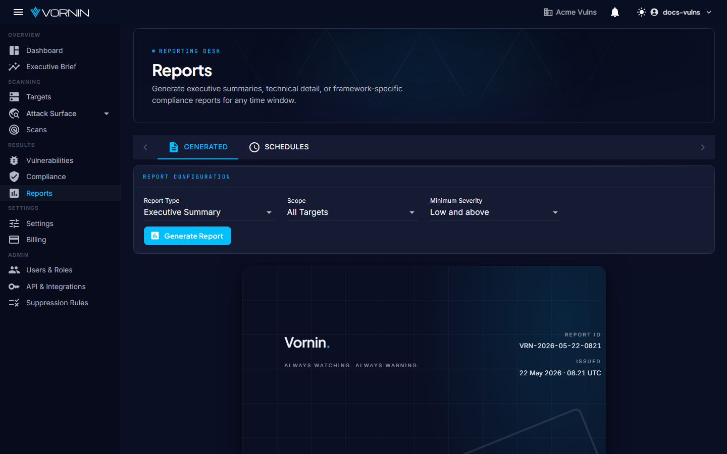 Reports page