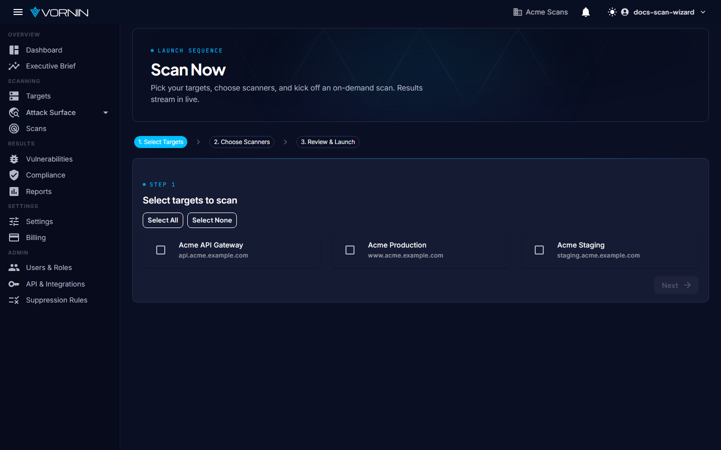 Scan Now wizard with targets selected